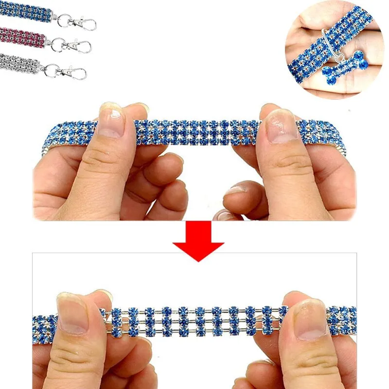 Bling Pet Dog Collar with Bone Pendant, For Small Medium Dogs
