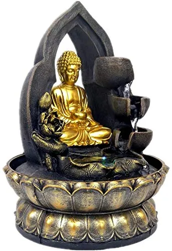 Buddha Tabletop Waterfall Fountain Fengshui Meditation Relaxing Indoor Decoration, Waterfall Kit with Circular Water Flow for Home, Office, Bedroom Decoration