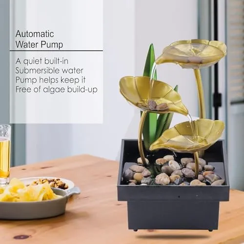 GETZET Tabletop Water Fountain for Home Decor Living Room, Bedroom Indoor Decor Ornaments with Waterfall Desktop Leaf Fountains for Office Table Automatic Pump Relaxation Fountain with Natural Stones.