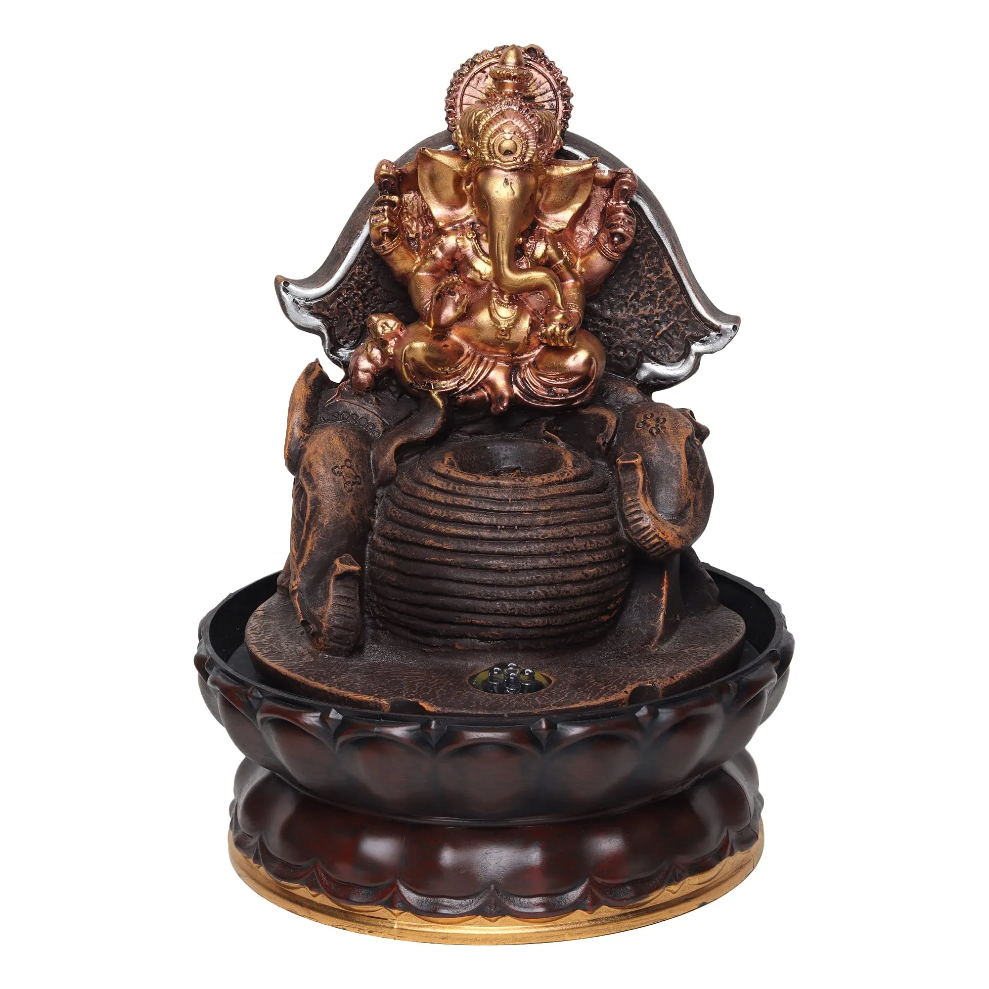 VIVARS Lord Ganesha Ji Tabletop Water Fountain, Environmental Resin Round Shape Fountain, Desktop Fountain, Indoor Waterfall Feature with Light for Home Office Decor Relaxation
